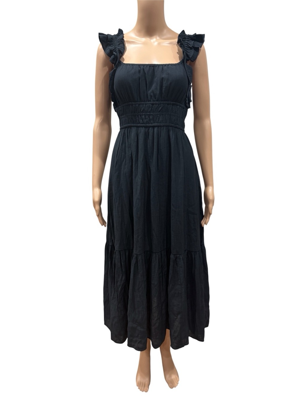 Abercrombie & Fitch Black Ruffled Strap Maxi Dress